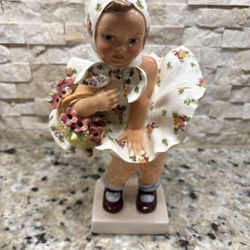 Vintage Italian Porcelain Glazed Sculpture Figurine Girl with Basket of Flowers
