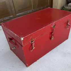 Large Wooden Trunk – Red Finish – Restoration Project