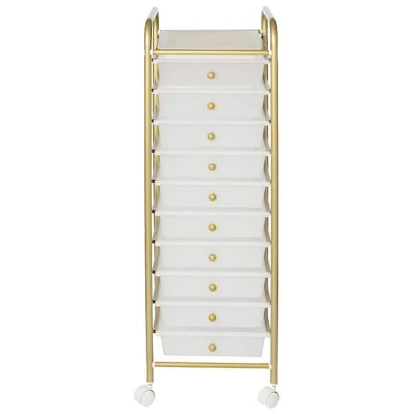 Gold 10-Drawer Rolling Cart Plastic Drawers