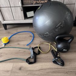 Exercise Ball, 20lb Kettlebell, With Pump And 2 Bands