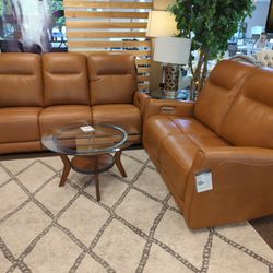 New Genuine Leather Power Reclining Sofa Loveseat Set
