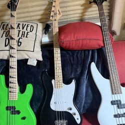 3 Beginner type bass guitars