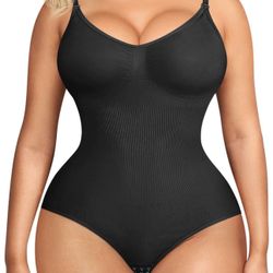 New Women’s Seamless Sleeveless V-Neck Bodysuit Shapewear (Large Black) 