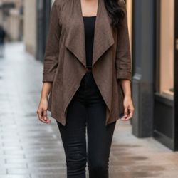 PHILOSOPHY REPUBLIC CLOTHING Open-front Duster Jacket Taupe Size Medium *NWT*