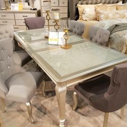 Coralayne Silver Rectangular Dining Room Set / Dining table and Chairs 