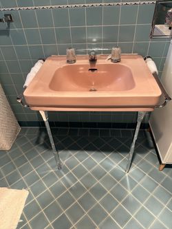 Mid Century Pink Console Sink And One Piece Toilet