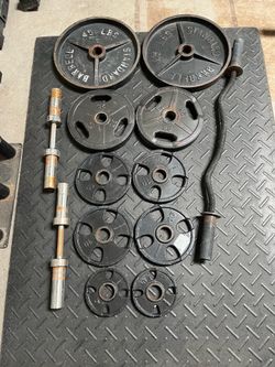 Olympic Weights with Curling Bar and Dumbbells Bars