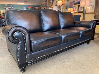 ABBYSON Chocolate Roll Arm Sofa w/ Nailhead Trim
