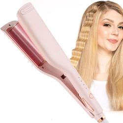 Ceramic Hair Waver, 2 Barrel Curling Iron Wand 25mm Hair Crimper for Women,Hair Waver Iron with Temperature Adjustable,Heat Up Quickly Last Long Beach