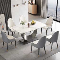 White Marble Table with 6 Chairs