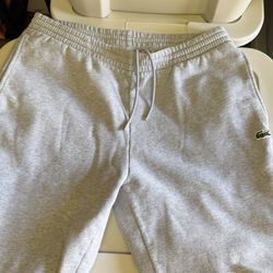 Authentic Lacoste Men’s Tapered Fit Fleece Sweatpants - Heather Grey - Size L (US)