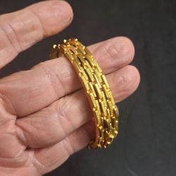 Crown Trifari Textured Goldtone Set Of 3 Bangle Bracelets, Vintage Costume Jewelry- Art Deco Look, 2 7/16" Opening, Mint Condition