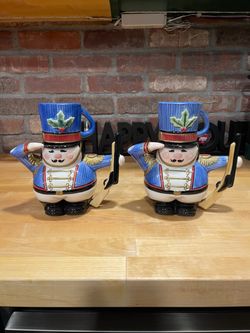 Fitz & Floyd Christmas Nutcracker  Soldier Essentials Snack Therapy Teapot/ Cup