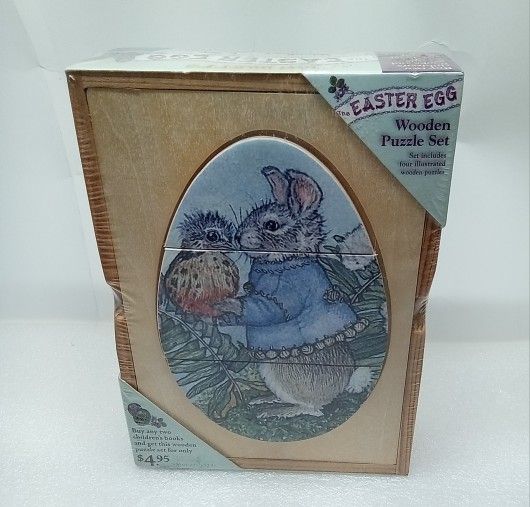 Jan Brett's the Easter Egg Bunny Rabbit Wooden Puzzle Set NIP 2010 Handcrafted.