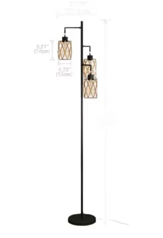 Black Brown Ratten 67-Inch Tree-Shaped 3-Light Floor Lamp with Foot Switch Retails $99