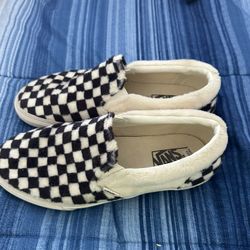 Fuzzy Black And White Checkered Vans 