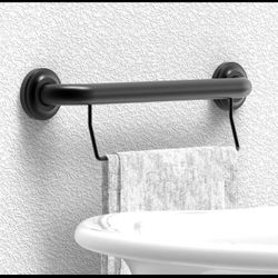 ADA Compliant Grab Handrail with Towel Bar, 500lbs Weight Support, 1-1/4 x 16 inch for Stud Mount, Matte Black  Brand AquaChase Material Stainless Ste
