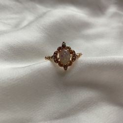 Dainty Gold Ring With Milky Pearlescent Center Stone