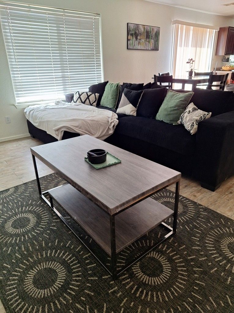 Living Room Set!! Black Sectional, Coffee & Dining Table Etc.