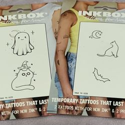 2 - Inkbox Tattoo Packs,5 Tattoos Total, Cat Bat Moon Cute Ghost Witch Cat, New