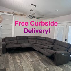 Free Curbside Delivery! Electric Grey Sectional Couch With Headrest Controls