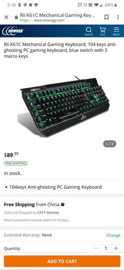 Asking $25 Rii K61C Mechanical Gaming Keyboard, 104 keys anti-ghosting PC gaming keyboard, blue switch with 3 macro keys. THE KEY SWITCH IS BLUE