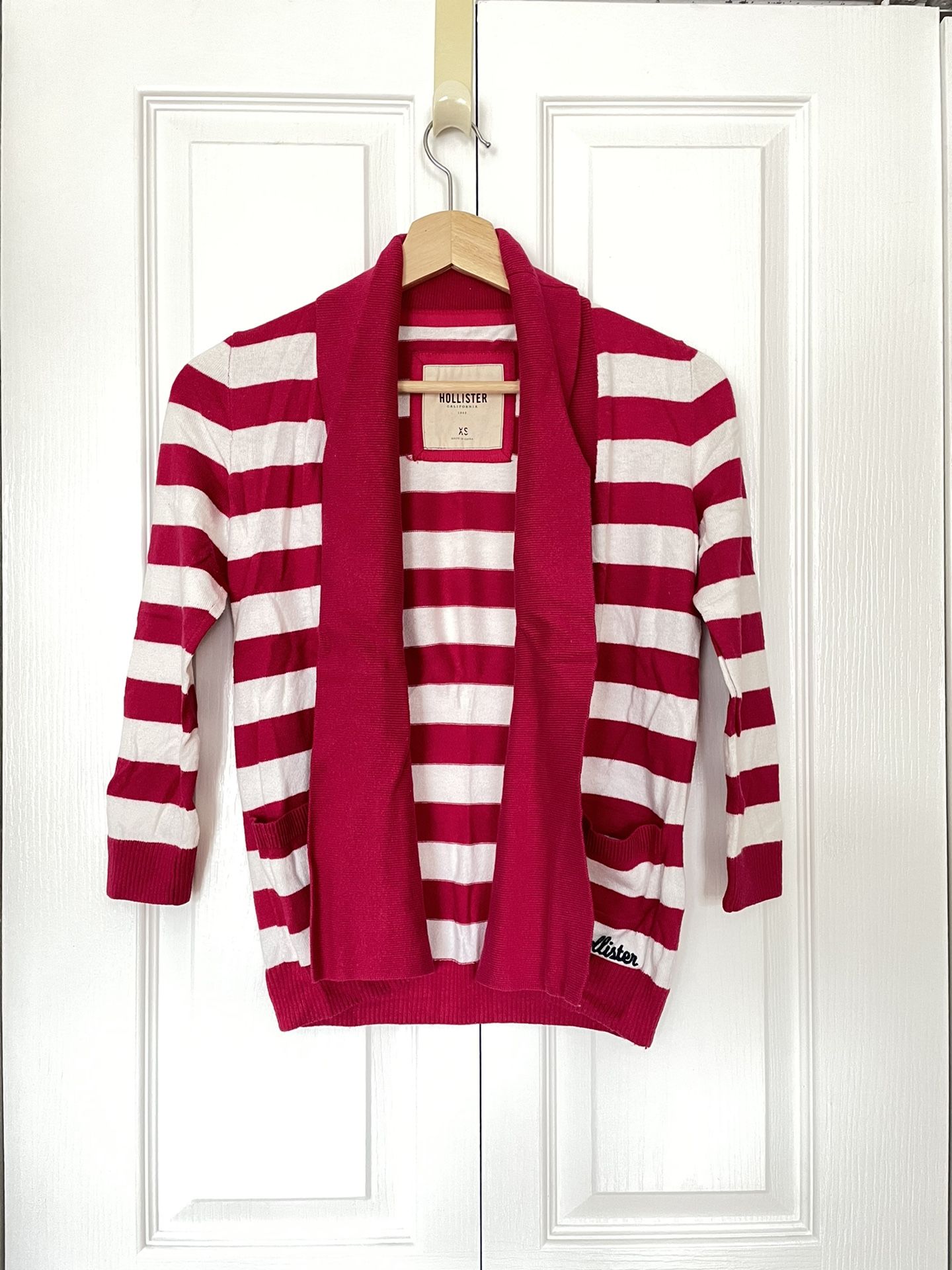 XS Hollister Pink White Stripped Cardigan