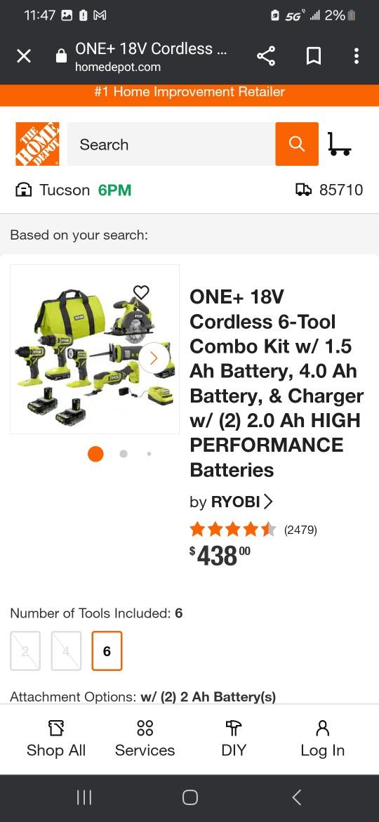 New Ryobi Plus One 6 Tool Combo