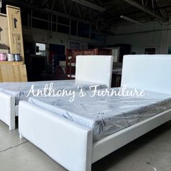 2 White Twin Bed & 2 Foam Mattress 