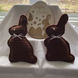 Chocolate 11” Easter Bunny, Hand Crocheted 