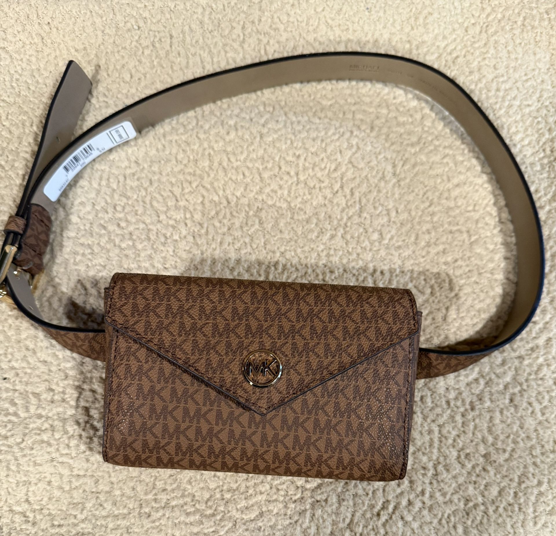 Michael Kors Signature Logo Print Brown  Belt Bag S/M. NEW
