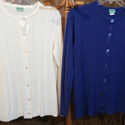 (2) Sara Morgan Cardigan Sweaters - White/ Royal Blue MEDIUM Both/$10