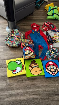 Kids Mario lunch pail back back hats umbrella glasses picture frame