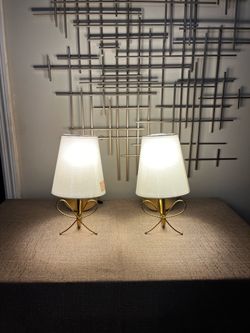 New Pair of Brass Wall Lamps  with White Shades , 💡 included