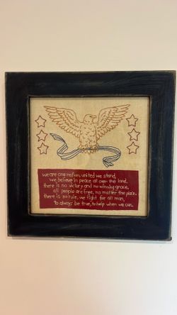 USA Folk Art Framed Patriotic Cross-Stitch Embroidery