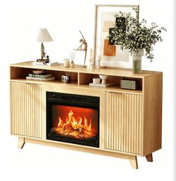 VINGLI 58” Fireplace TV Stand – Oak – Like New