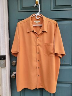 Joseph & Feiss Men's XXL 100% Silk Camp Shirt Burnt Orange Textured Short Sleeve