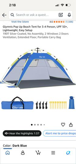 Glymnis pop up beach tent for 4 people