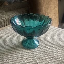 Vintage Teal Glass Candy Dish 