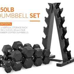 Set Dumbells with Rack ALL BRAND NEW IN BOX 📦  Set 2 Each  (5/10/15/20/25)  150 Lbs Total Rack 5 Tiers FIRM PRICE