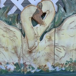 Vintage Hand Carved/Painted Twin Swan Bed