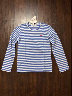Comme des Garcons CDG PLAY Striped Longsleeve Heart Shirt Blue/White NEW