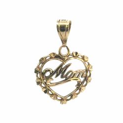 Woman’s Ladies 14k Yellow Gold Heart Shaped Mom Charm Pendant for Necklace GP3131308