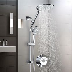 7.5" Rotatable Dual Shower Head with Handheld Combo, Kids Friendly Low 3-Way Diverter, Adjustable Slide Bar for Whole Family Use, Enjoy High Pressure 