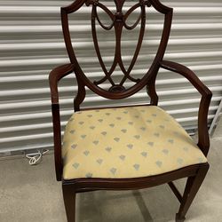 Vintage carved shield back brocade chair 