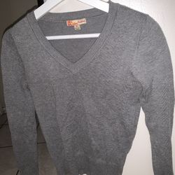 Grey V Neck Long Sleeve Sweater Vest