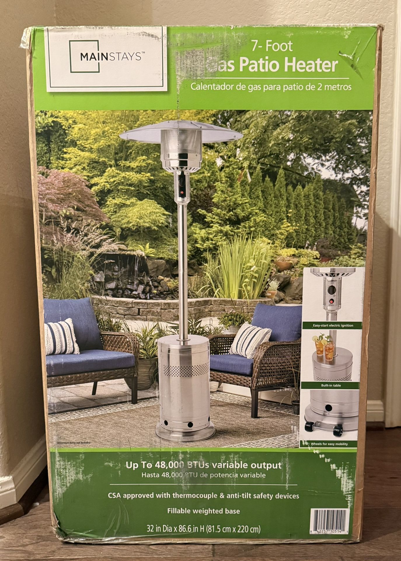 ✅ NEW MAINSTAYS 48,000 BTU FREESTANDING METAL PROPANE PATIO HEATER