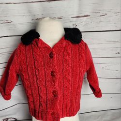 Celebrity Kids Girls infant 3 mos Holiday Sweater Cardigan Red with Faux Fur Collar. 