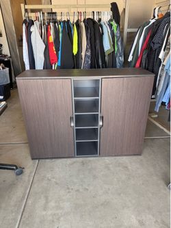 Dark Wood Grain Shoe Storage Cabinet