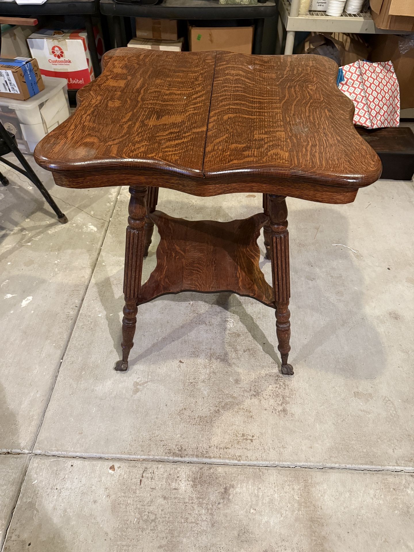Vintage Antique Oak Victorian Parlor Table With Glass Ball Claw Feet